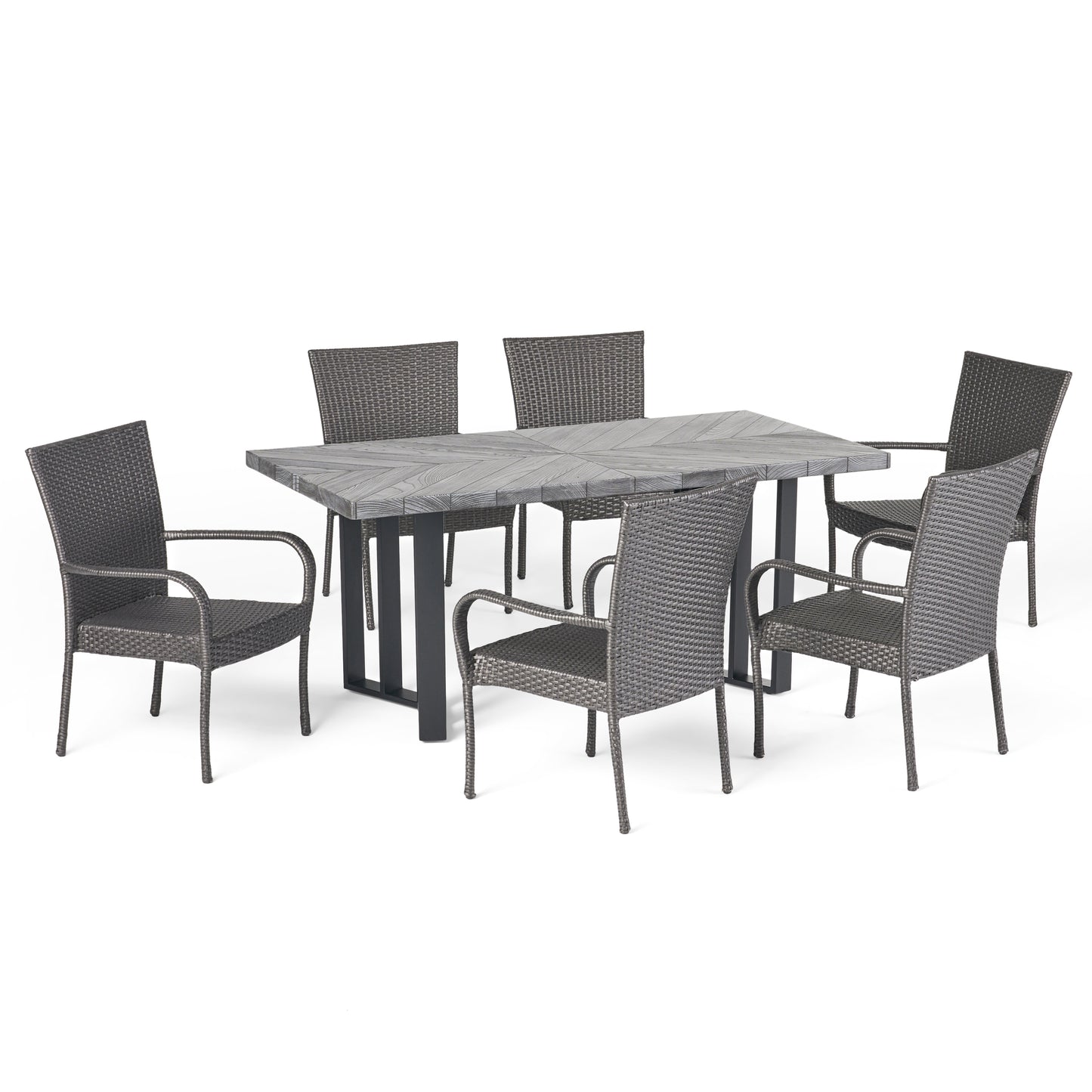 Fiona Outdoor 7 Piece Wicker Dining Set with Concrete Dining Table