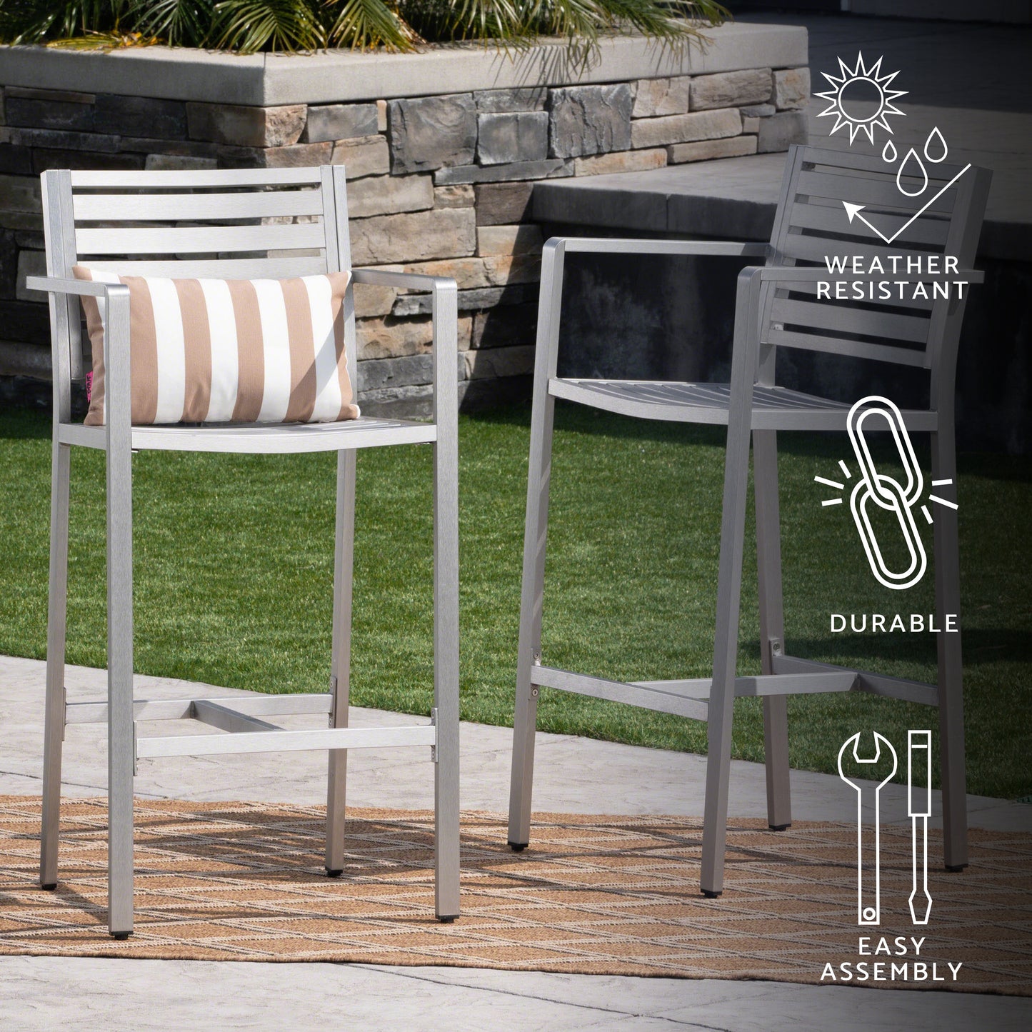 Tammy Coral Outdoor Silver Rust-Proof Aluminum 29.50 Inch Barstools