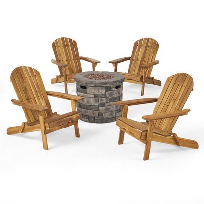 Jasper Outdoor Acacia Wood 5 Piece Adirondack Chair and Fire Pit Set