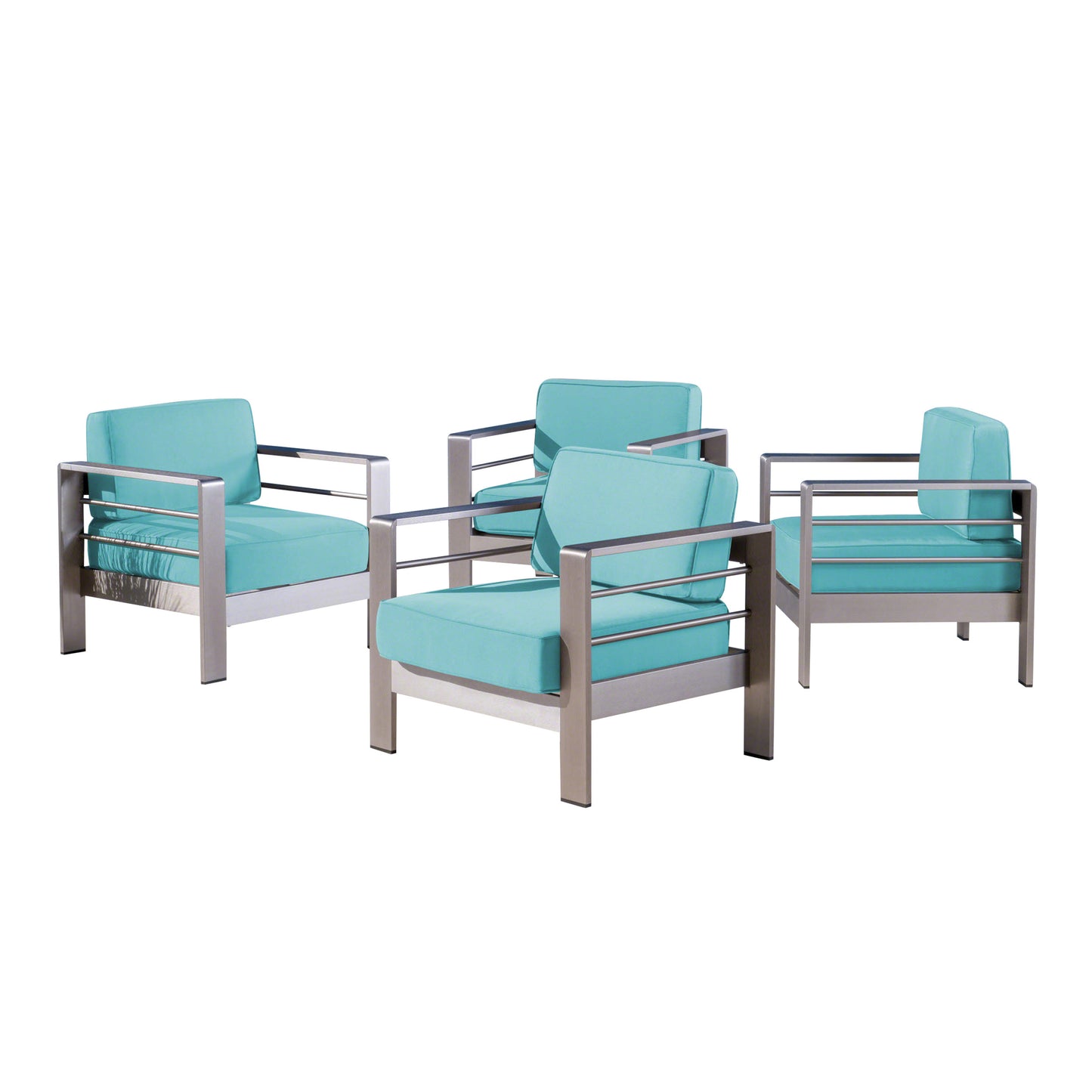 Edward Coral Outdoor Aluminum Club Chairs with Cushions (Set of 4)