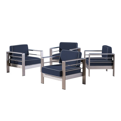 Edward Coral Outdoor Aluminum Club Chairs with Cushions (Set of 4)