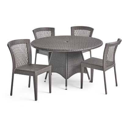 Howard Outdoor 5 Piece Grey Wicker Dining Set