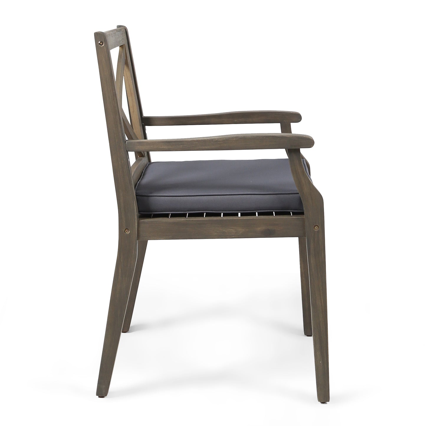 Peter Outdoor Acacia Wood Dining Chair (Set of 2), Grey with Grey Cushions
