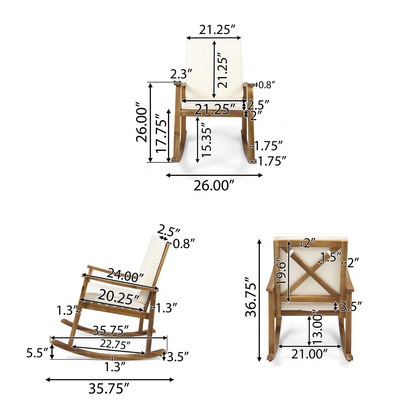 David Outdoor Acacia Wood Rocking Chair (Set of 2)