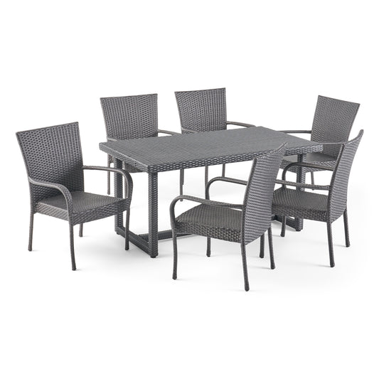 Liam Outdoor 7 Piece Wicker Dining Set, Grey