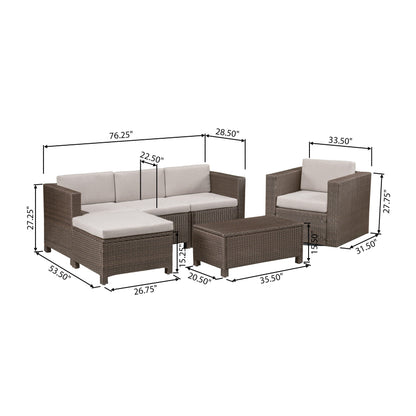 Tanner Outdoor 4 Seater Wicker L-Shaped Sectional Sofa Set with Cushions