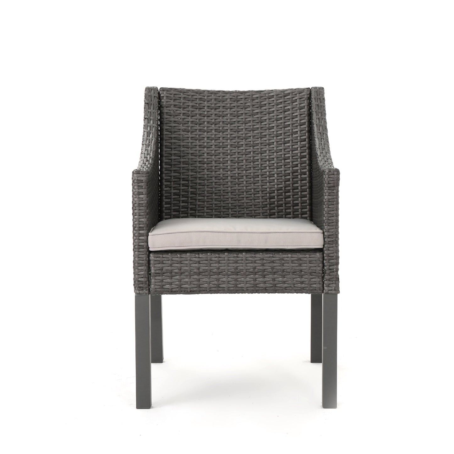 Sims Outdoor 3 Piece Wicker Chat Set, Grey with Silver Cushions