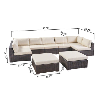 Tom Rosa Outdoor 7 Seater Wicker Sectional Sofa Set with Cushions