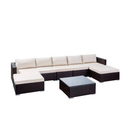 Tom Rosa Outdoor 5 Seater Wicker Sectional Sofa Set with Cushions