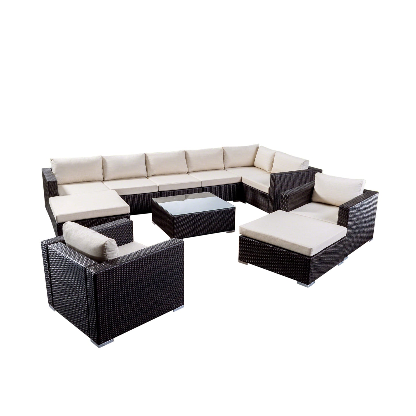Tom Rosa Outdoor 8 Seater Wicker Sectional Sofa Set with Cushions