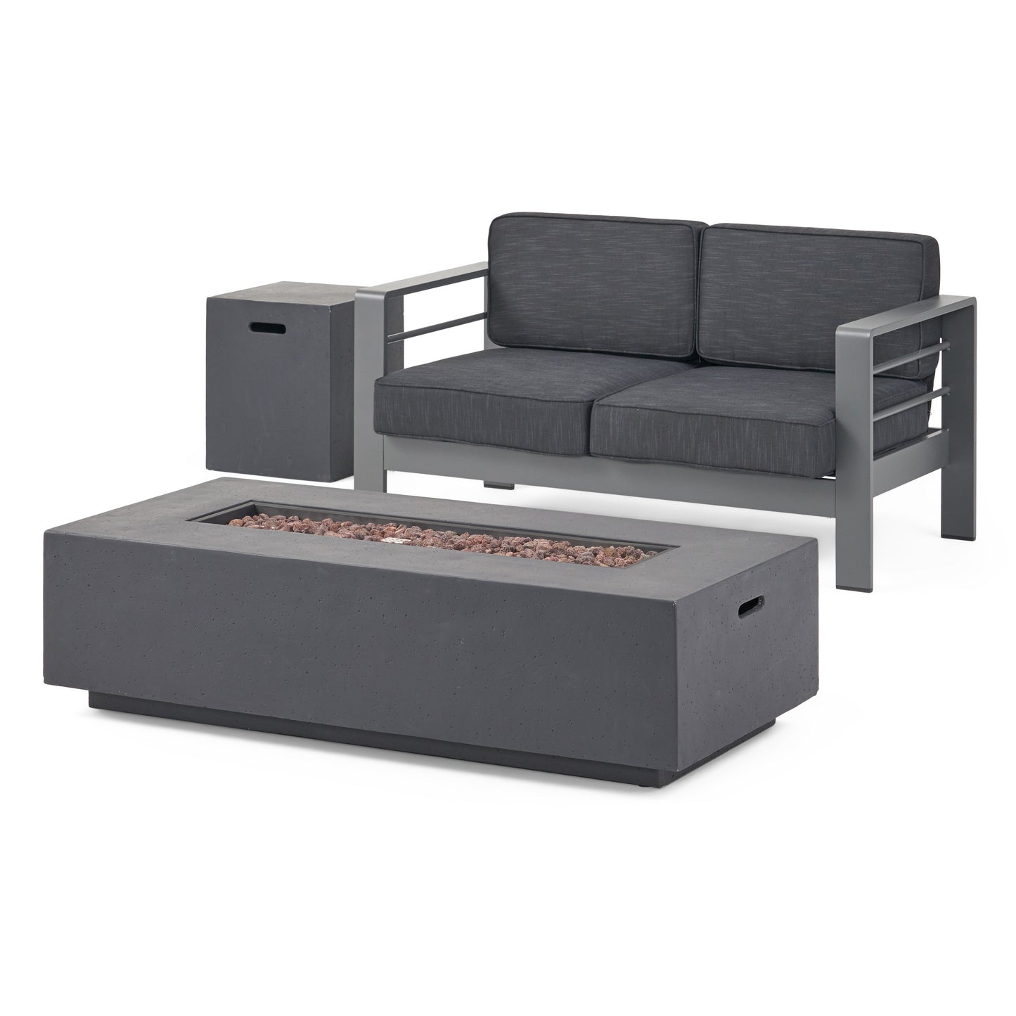 Danae Coral Outdoor Loveseat and Fire Pit Set