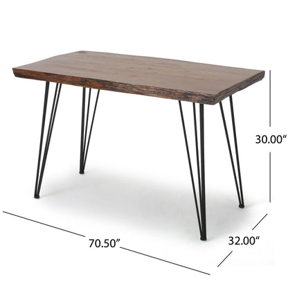 Kaia Modern Industrial Faux Live Edge Dining Table with Hairpin Legs, Natural and Black