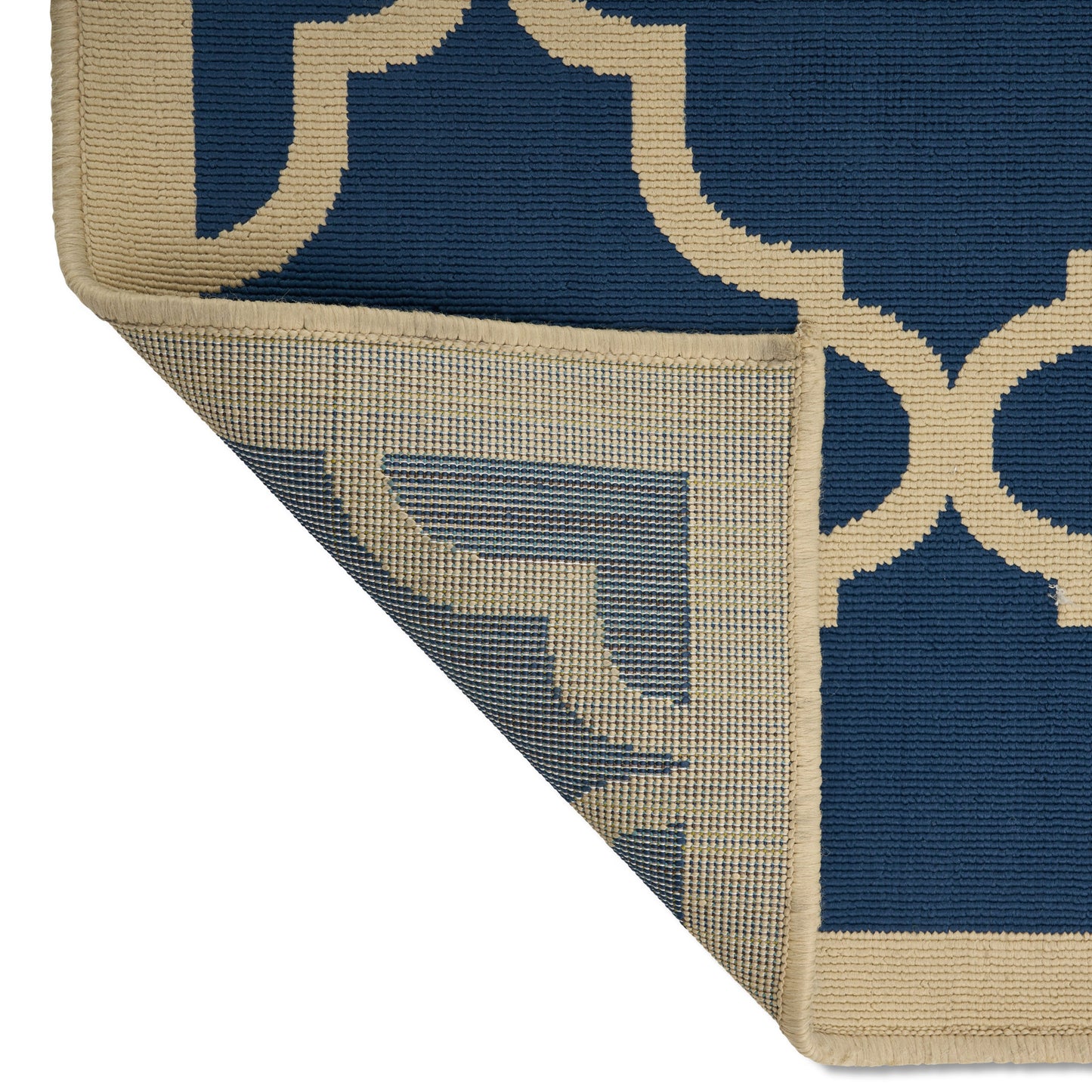 Hazel Outdoor Modern Navy Blue Area Rug with Ivory Quatrefoil Pattern