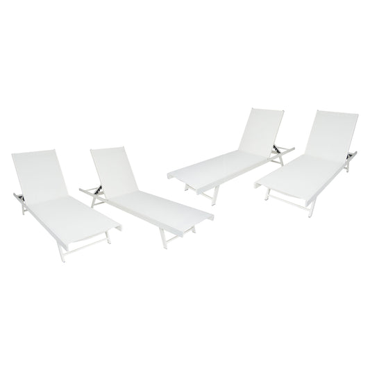 Randy Outdoor Aluminum and Mesh Chaise Lounge (Set of 4), White