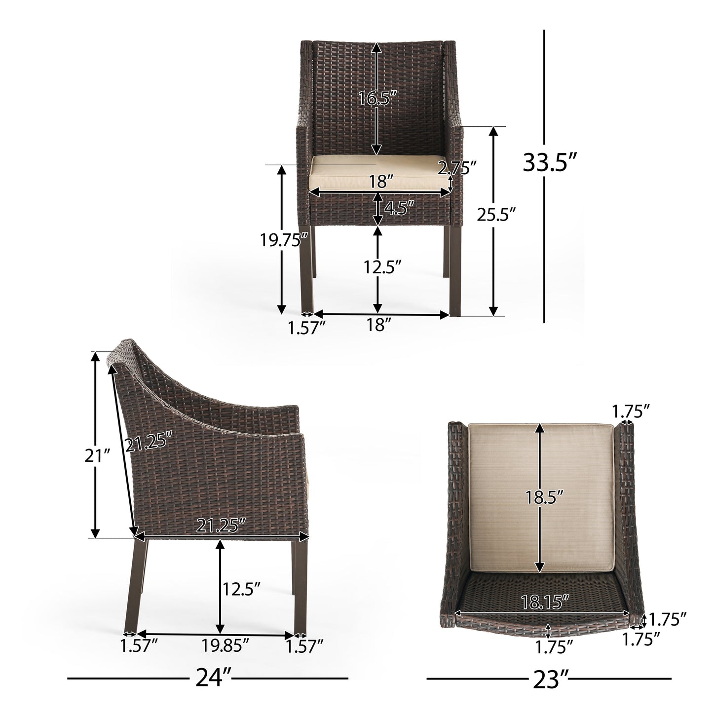 Joan Outdoor 7 Piece Acacia Wood and Wicker Dining Set, Teak with Multi Brown Chairs