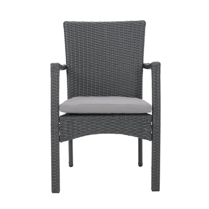 Ronnie Outdoor 7 Piece Wood and Wicker Dining Set, Gray and Gray