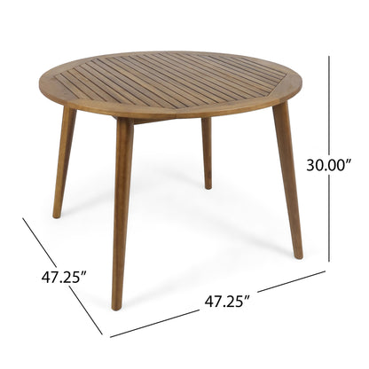 Nick Outdoor Acacia Wood Round Dining Table