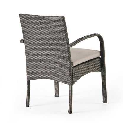 Jerica Outdoor 3 Piece Wood and Wicker Bistro Set, Gray and Gray