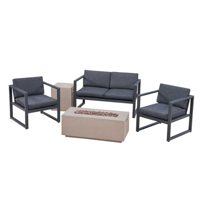 Jude Outdoor Aluminum 4 Seater Chat Set with Fire Pit