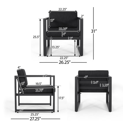 Jude Outdoor Aluminum 4 Seater Chat Set with Fire Pit