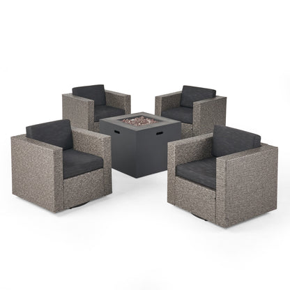Fuller Outdoor 4 Piece Club Chair Set with Square Fire Pit