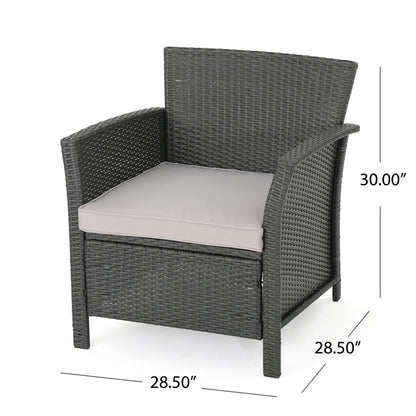 Mason Outdoor 7 Seater Wicker Chat Set with Fire Pit, Gray and Dark Gray