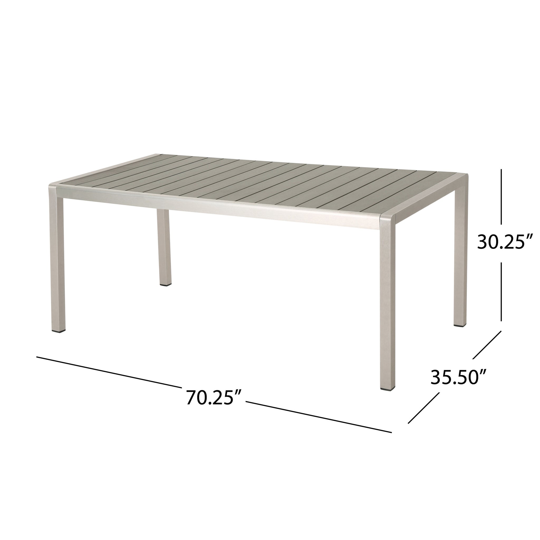 Coral Outdoor Aluminum Dining Table with Faux Wood Top, Gray Finish ...