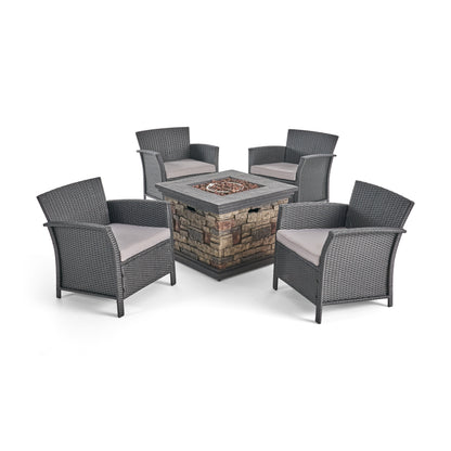 Laiah Outdoor 4 Piece Wicker Club Chair Chat Set with Fire Pit