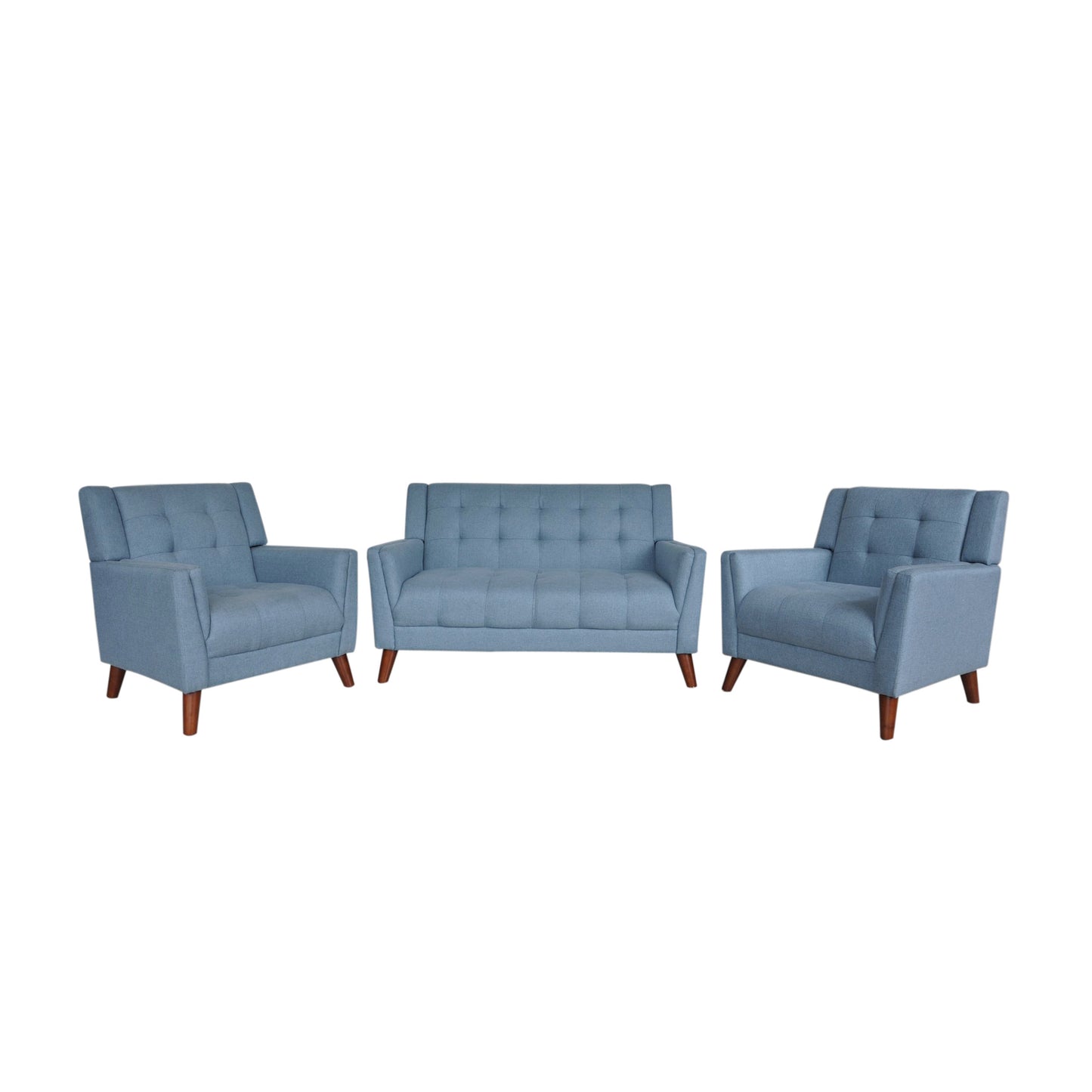 Evelyn Mid Century Modern 3-Piece Chairs & Loveseat Fabric Living Room Set