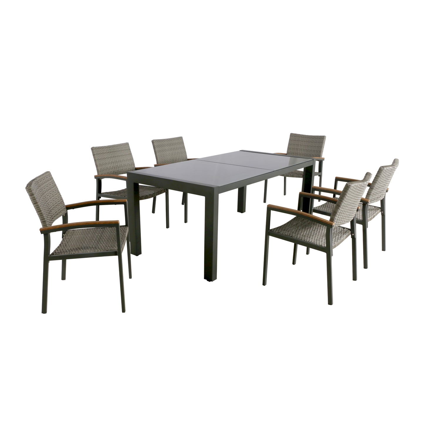 Jamie Outdoor Aluminum and Mesh 7 Piece Dining Set with Glass Table Top