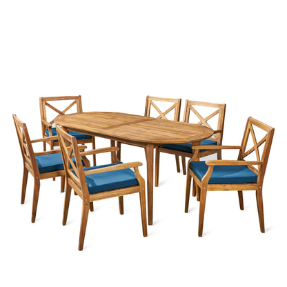 Byrd Outdoor 7 Piece Acacia Wood Dining Set