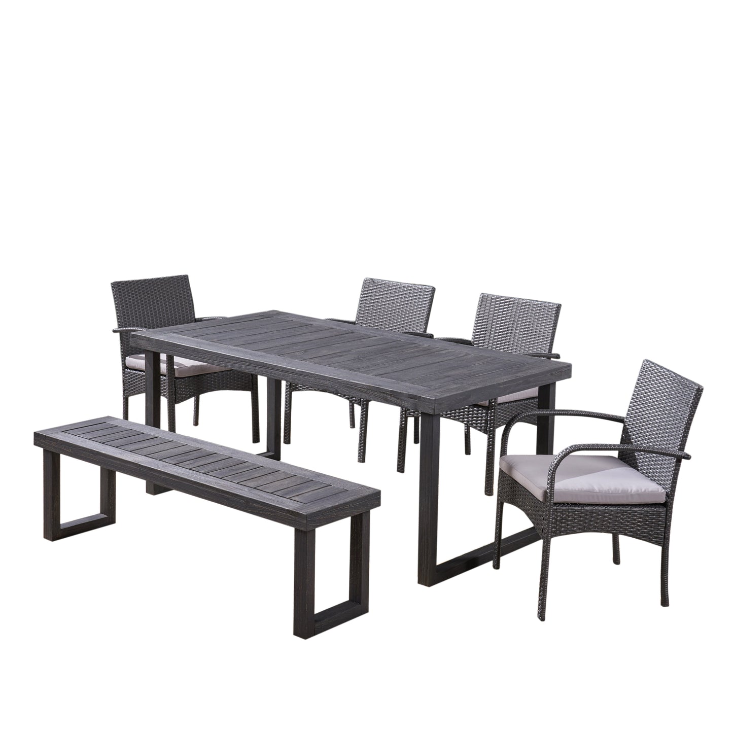 Stonecrest Outdoor 6-Seater Wood and Wicker Chair and Bench Dining Set
