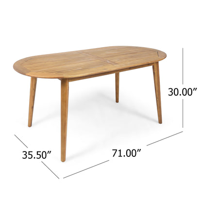 Stanford Outdoor Rustic Slat-Top Acacia Wood Oval Dining Table with Tapered Legs