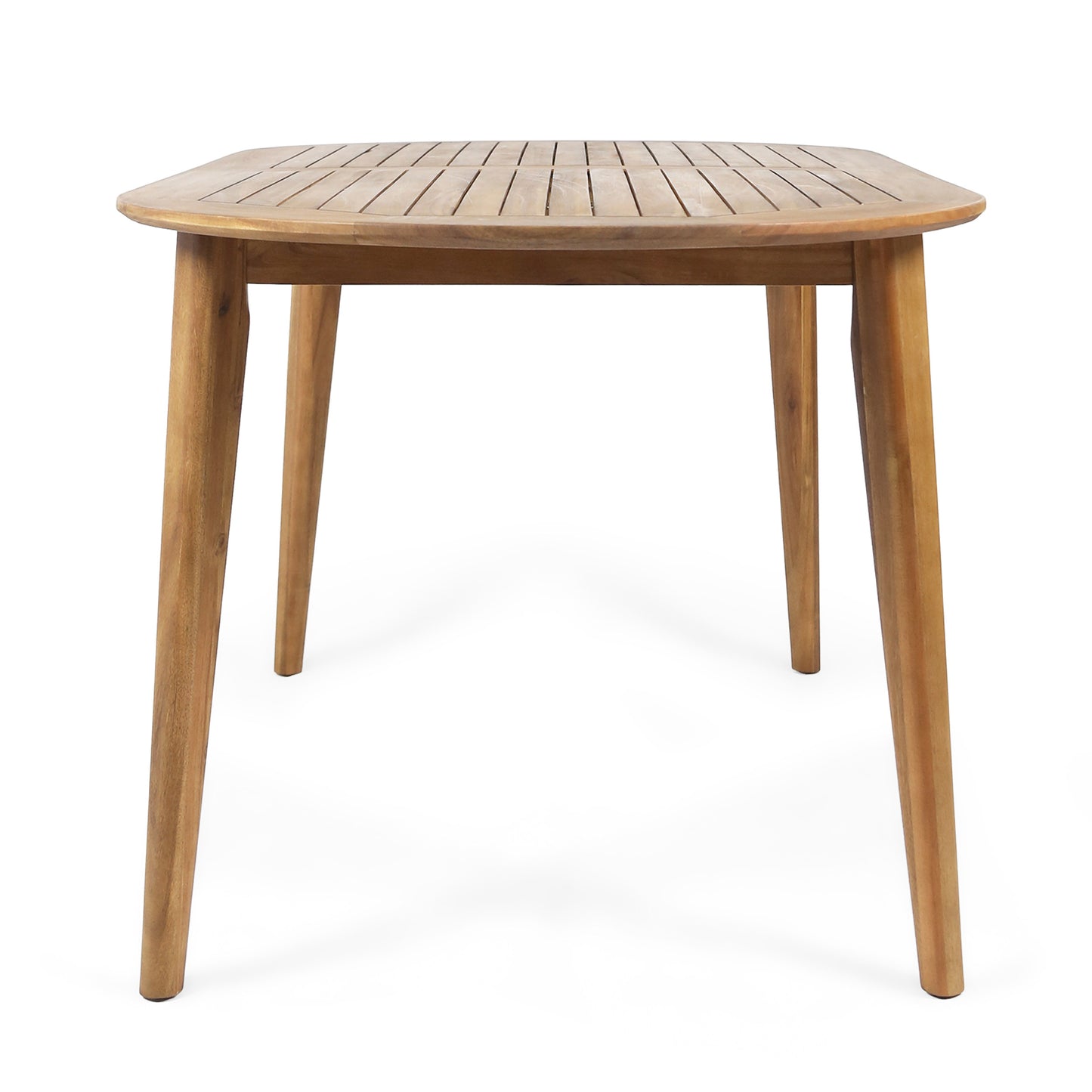 Stanford Outdoor Rustic Slat-Top Acacia Wood Oval Dining Table with Tapered Legs