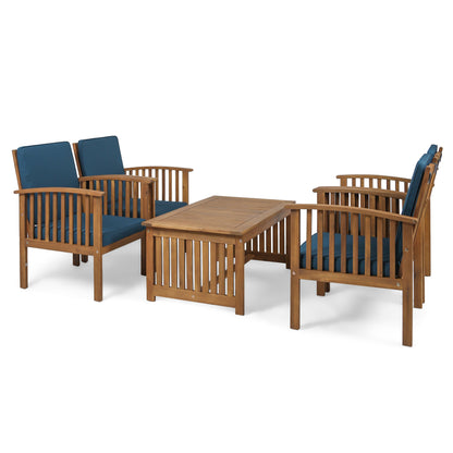 Tolbert Outdoor 4-Seater Acacia Wood Club Chairs with Coffee Table
