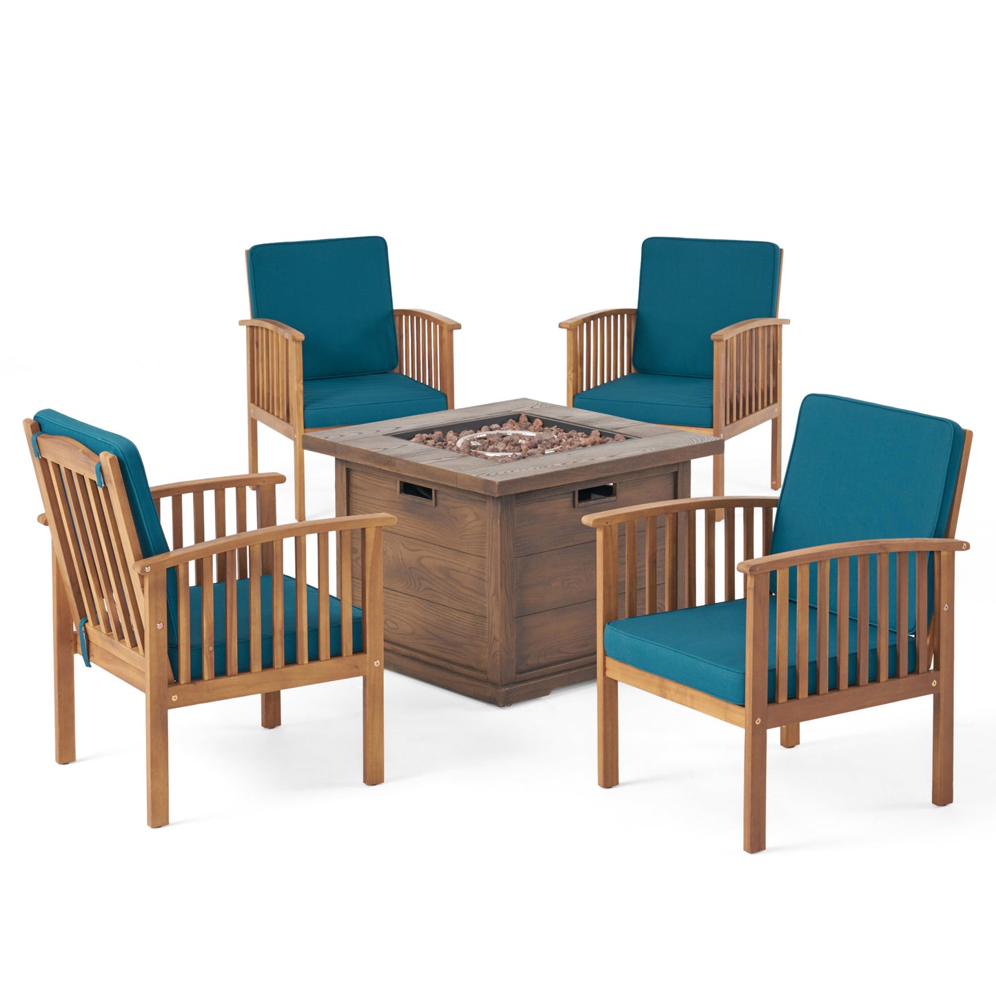Cape Outdoor 4-Seater Acacia Wood Club Chairs with Firepit