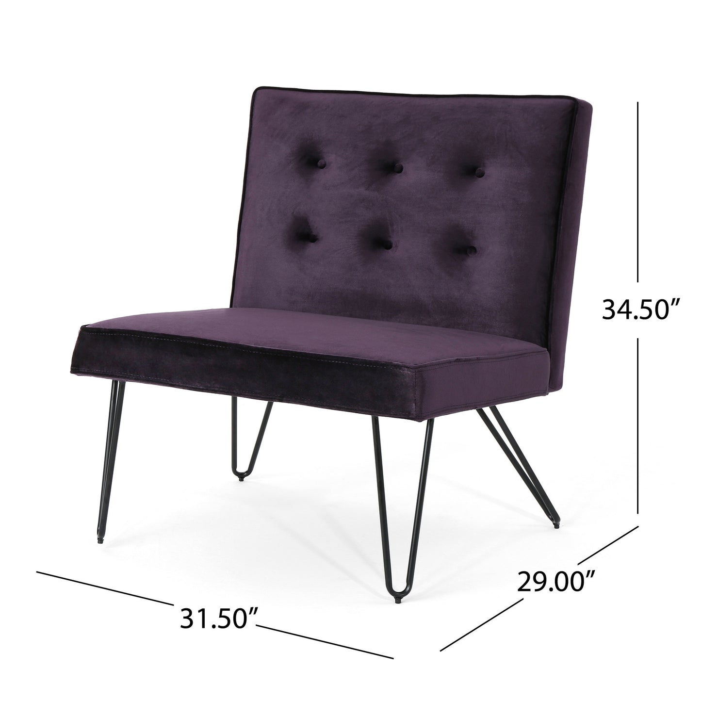 DuSoleil Modern Button Tufted Armless Velvet Accent Chair with Hairpin Legs