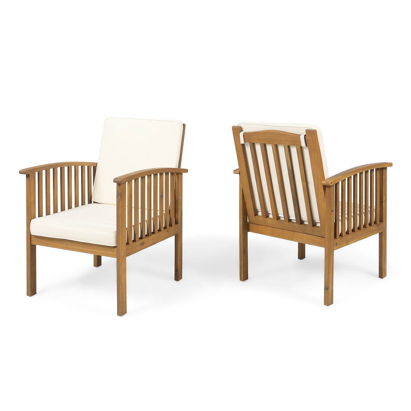 Ray Acacia Outdoor Acacia Wood Club Chairs w/ Cushions