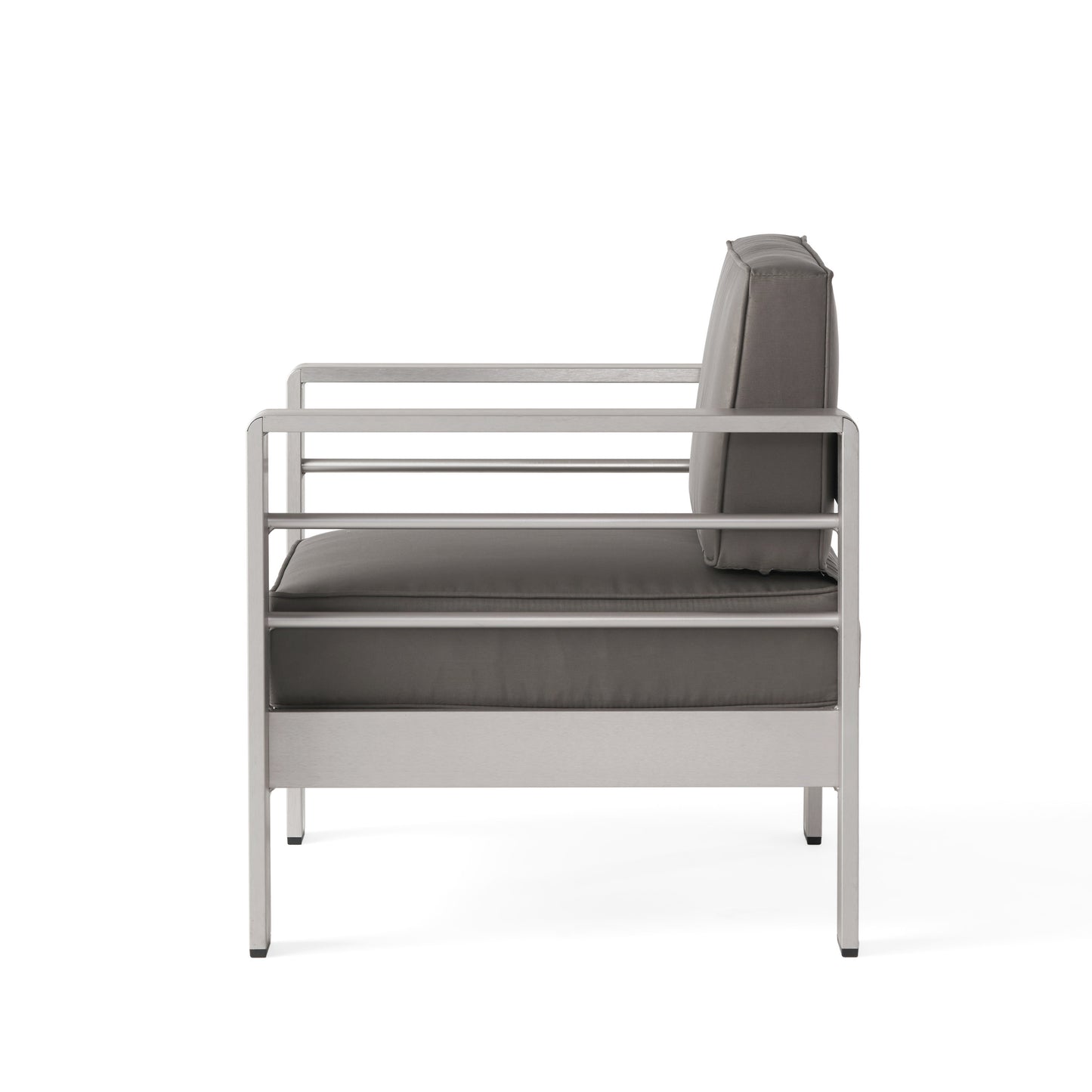 Emily Coral Outdoor Aluminum 2-Seater Club Chair Chat Set with Ottomans, Silver and Gray