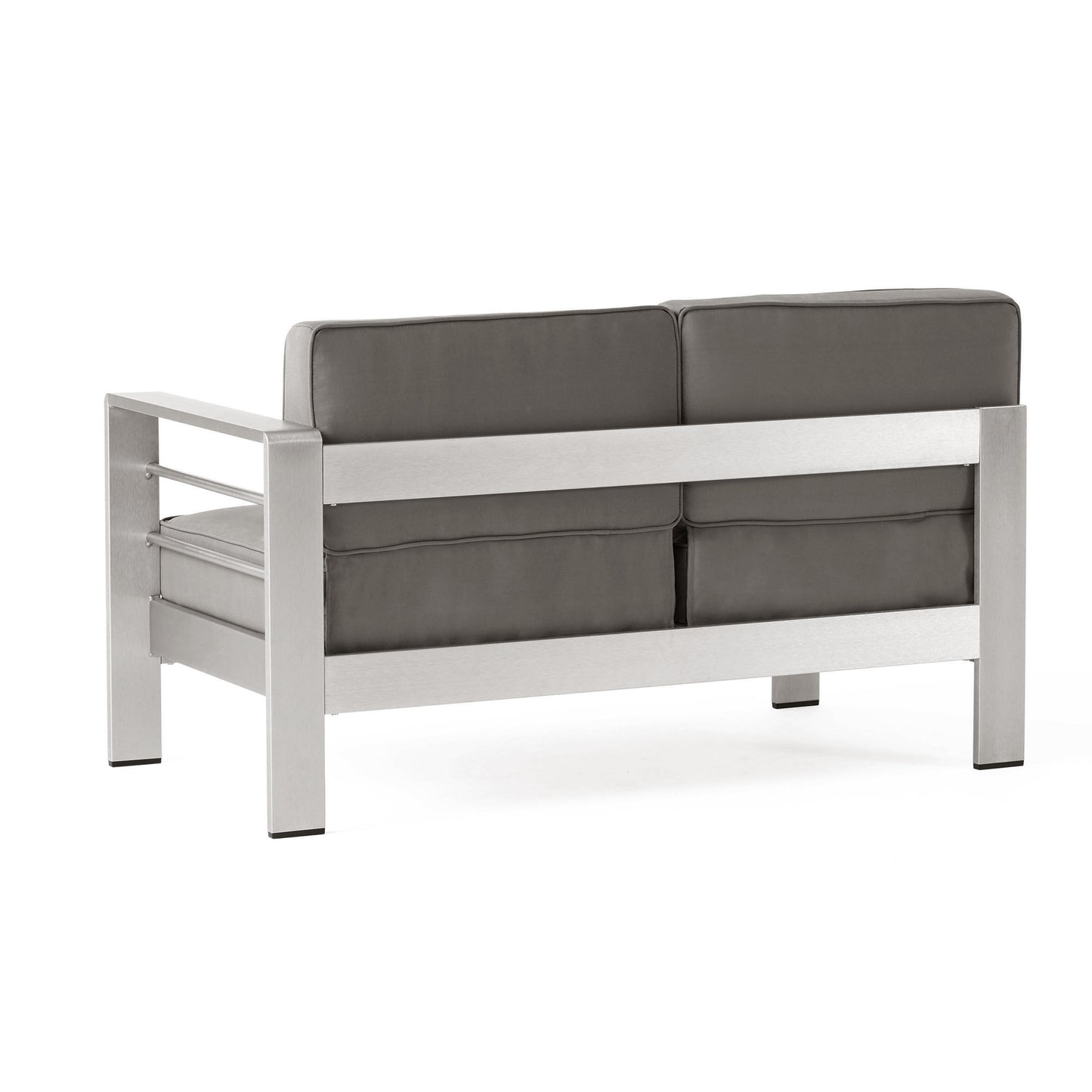Emily Coral Outdoor Aluminum 8-Seater Sectional Sofa Set with Coffee Table and Ottomans, Silver and Khaki