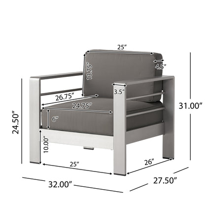 Emily Coral Outdoor Aluminum 2-Seater Club Chair Chat Set with Ottomans and Side Table