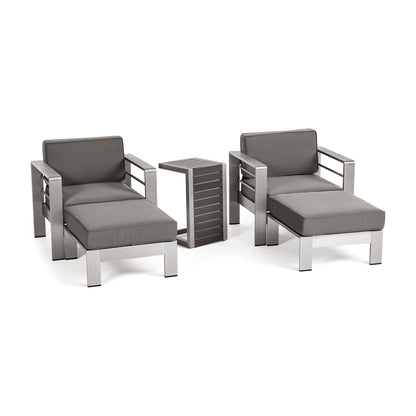 Emily Coral Outdoor Aluminum 2-Seater Club Chair Chat Set with Ottomans and Side Table