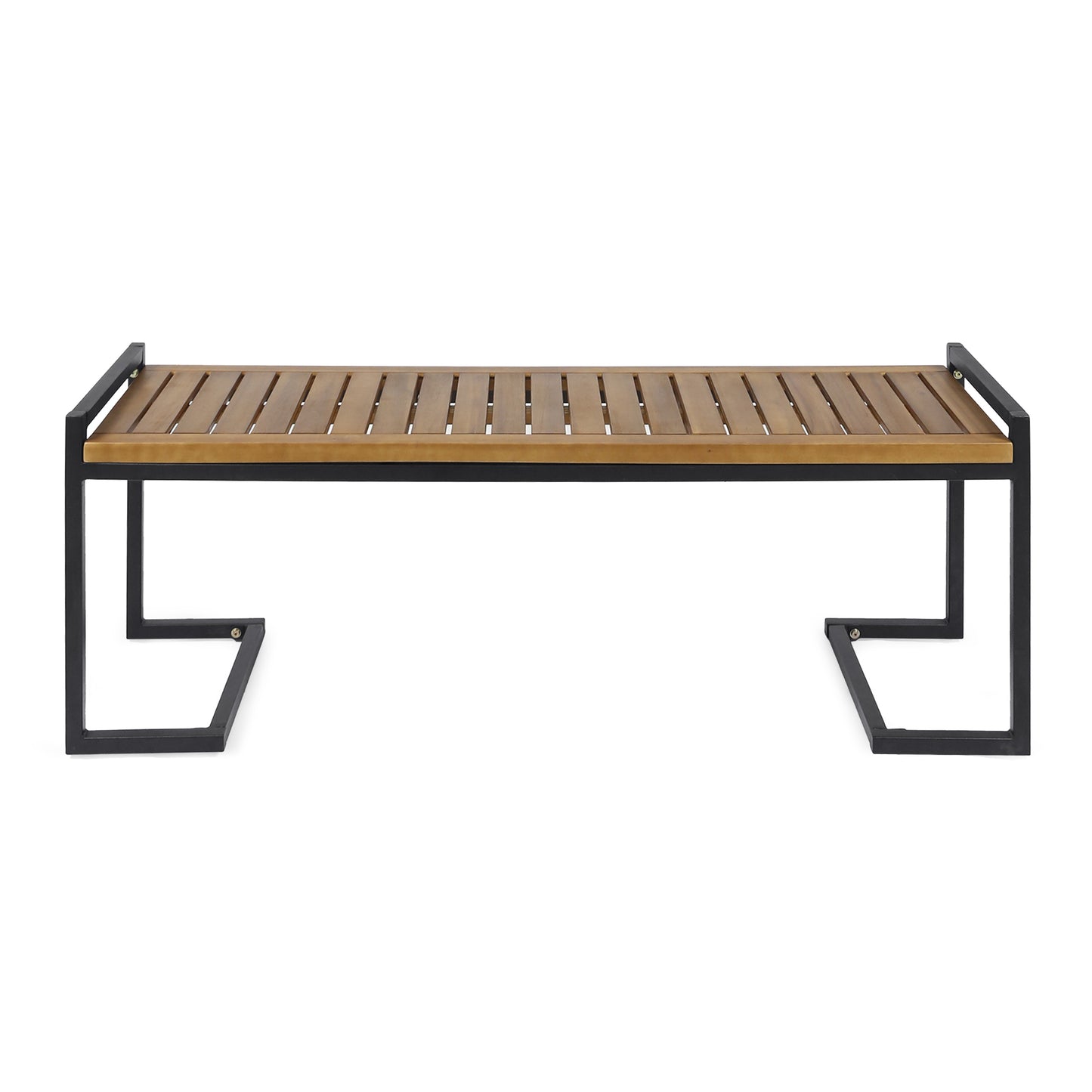 Noel Outdoor Industrial Acacia Wood and Iron Bench