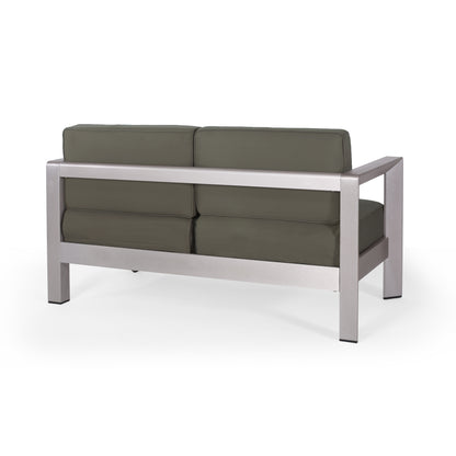 Booth Outdoor 4-Seater Aluminum Chat Set with Tempered Glass-Topped Coffee Table