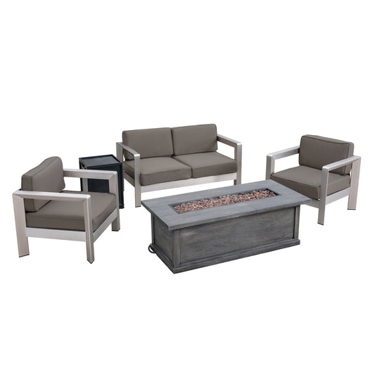 Kenny Outdoor 4-Seater Aluminum Chat Set with Fire Pit and Tank Holder