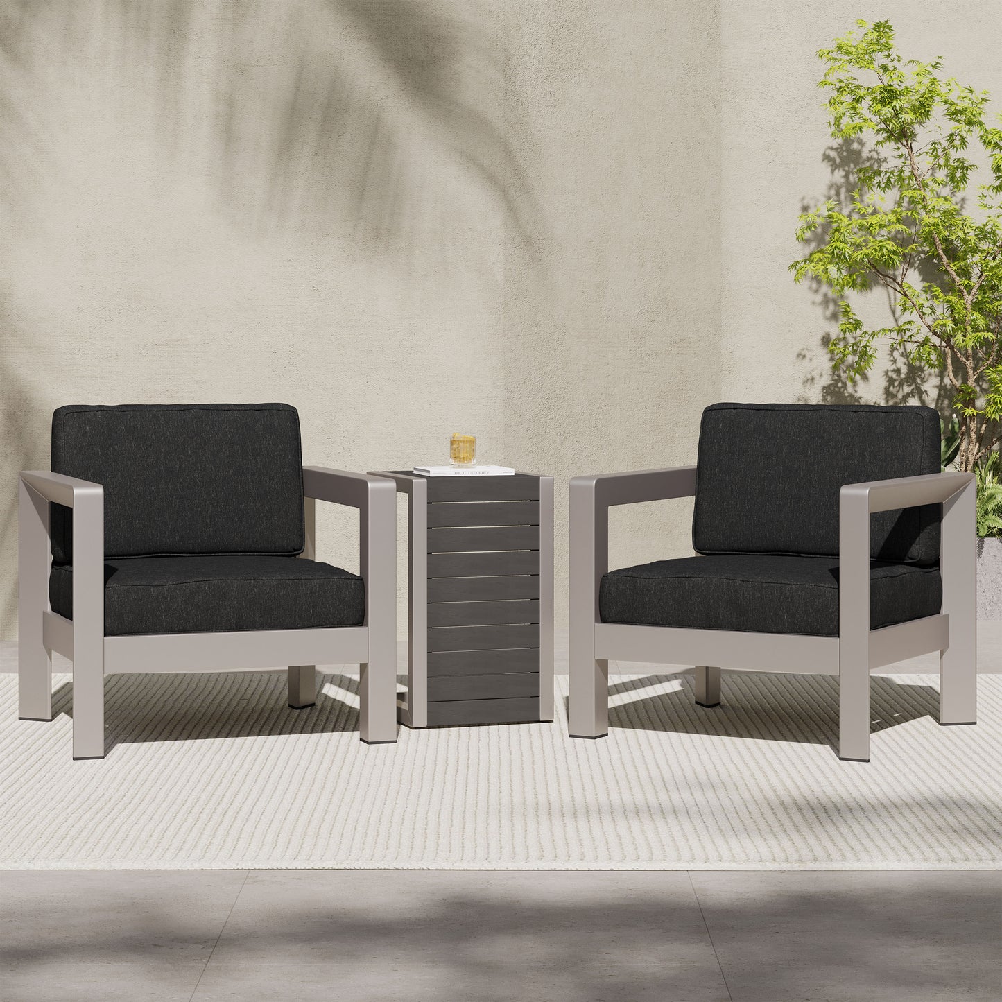 Emily 3-piece Outdoor Aluminum Club Chairs with Side Table
