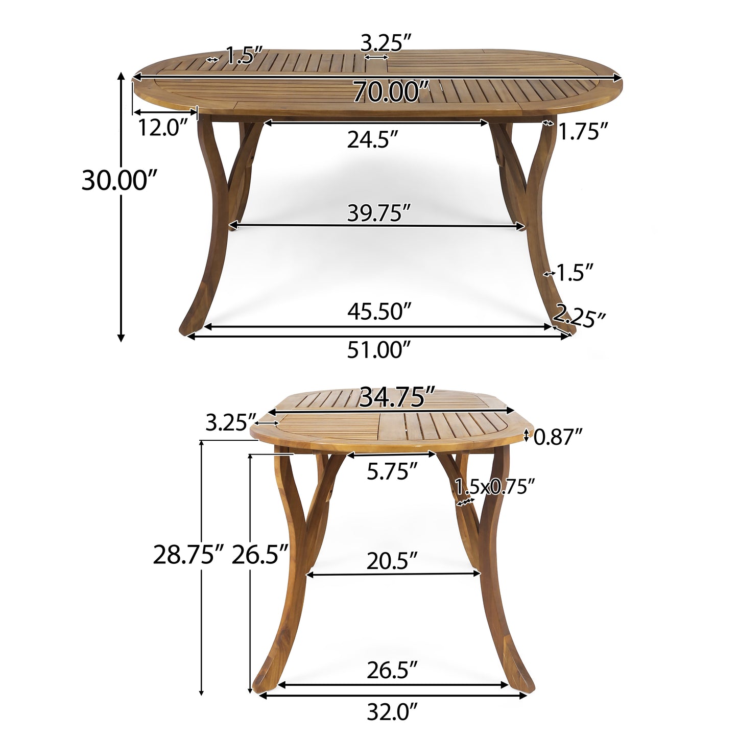 Powell Outdoor 6-Seater Oval Acacia Wood Dining Set