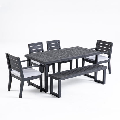 Eric Outdoor 6-Seater Acacia Wood Dining Set with Bench