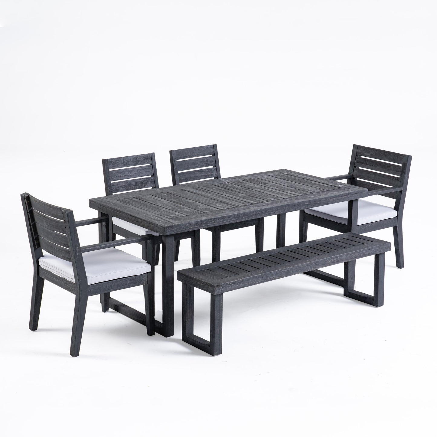 Eric Outdoor 6-Seater Acacia Wood Dining Set with Bench