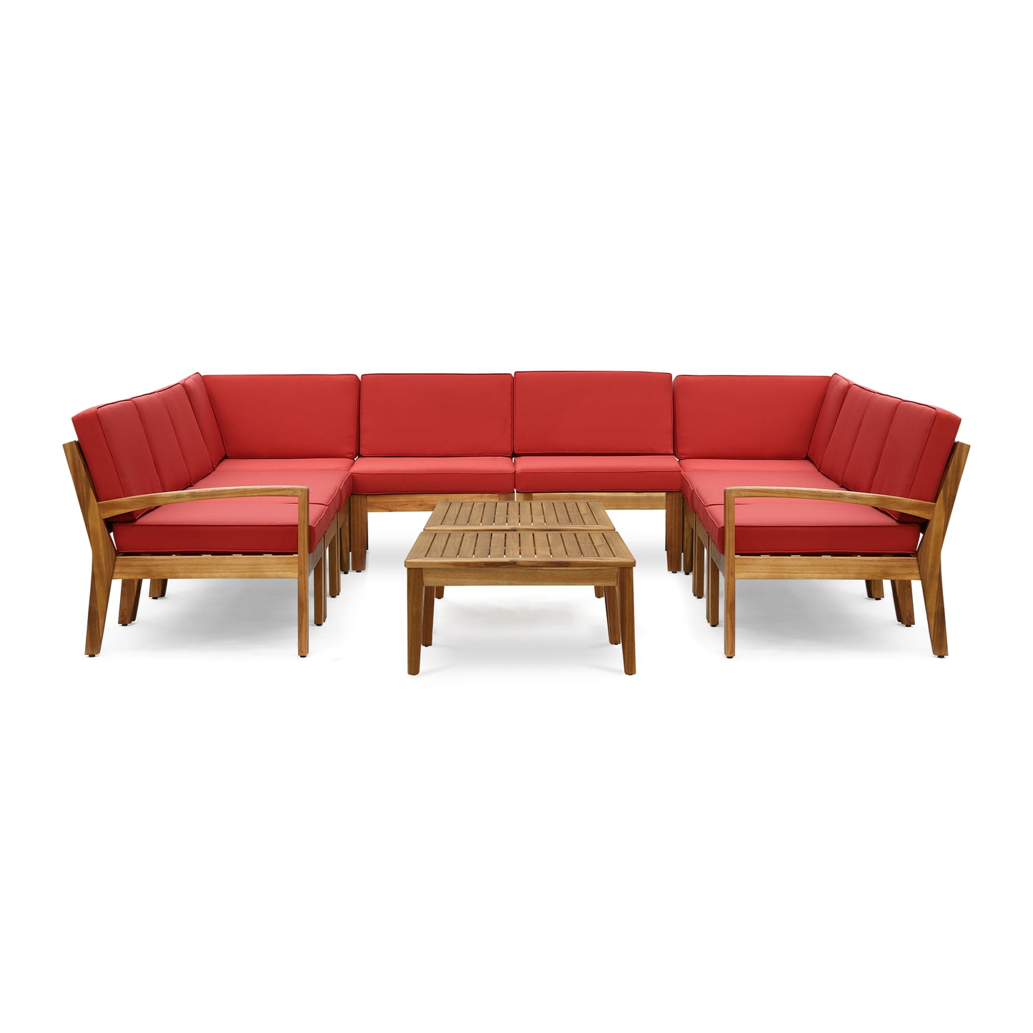 Ray Outdoor Acacia Wood 10 Seater Sectional Sofa Set with Two Coffee Tables